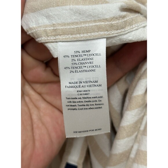 Faherty Shirt Mens XL White Beige Striped Short Sleeve Button Down Hemp Tencel - Picture 9 of 14